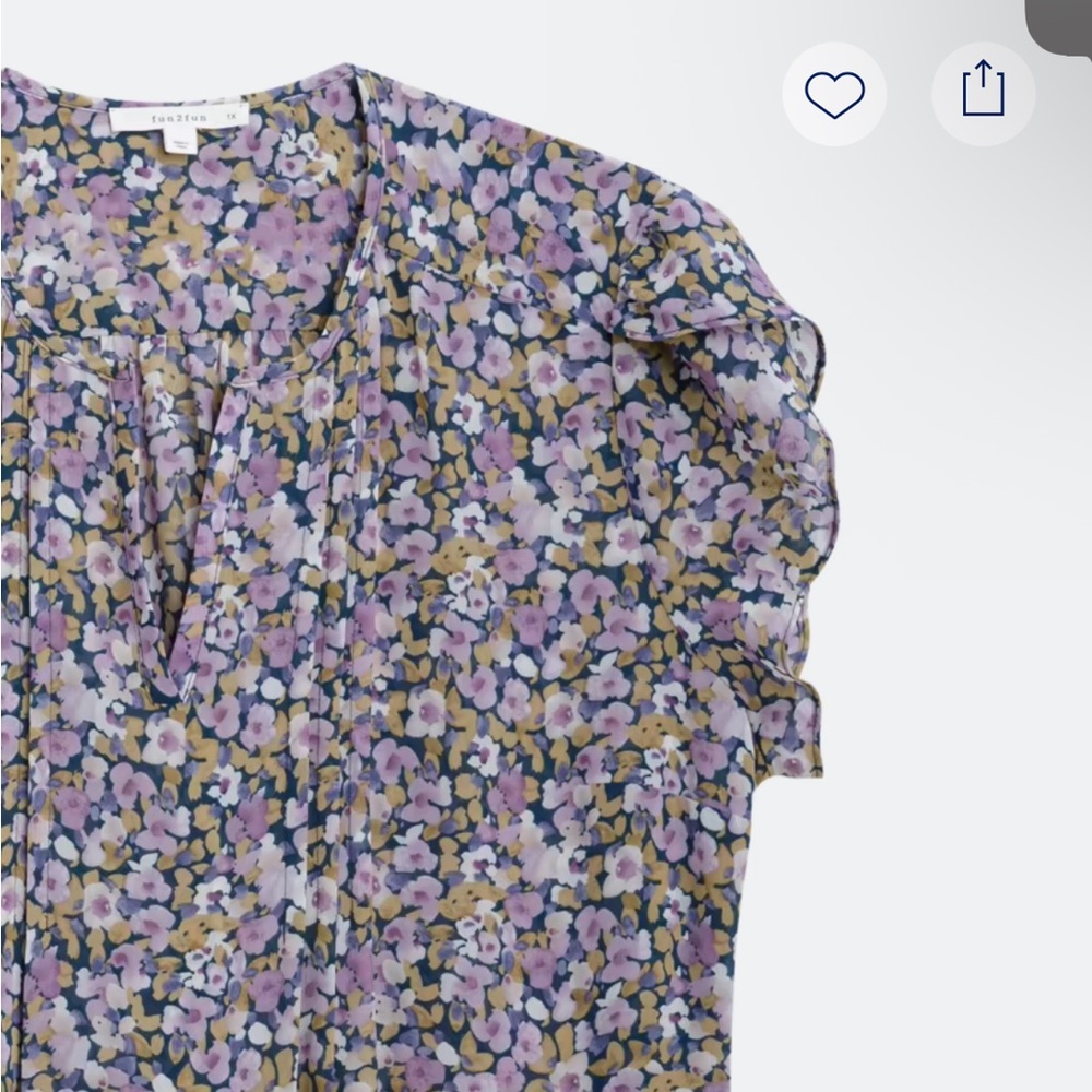 Monday Fun Split Neck Floral Flutter Sleeve Top - Lavender and Blues - Picture 3 of 8